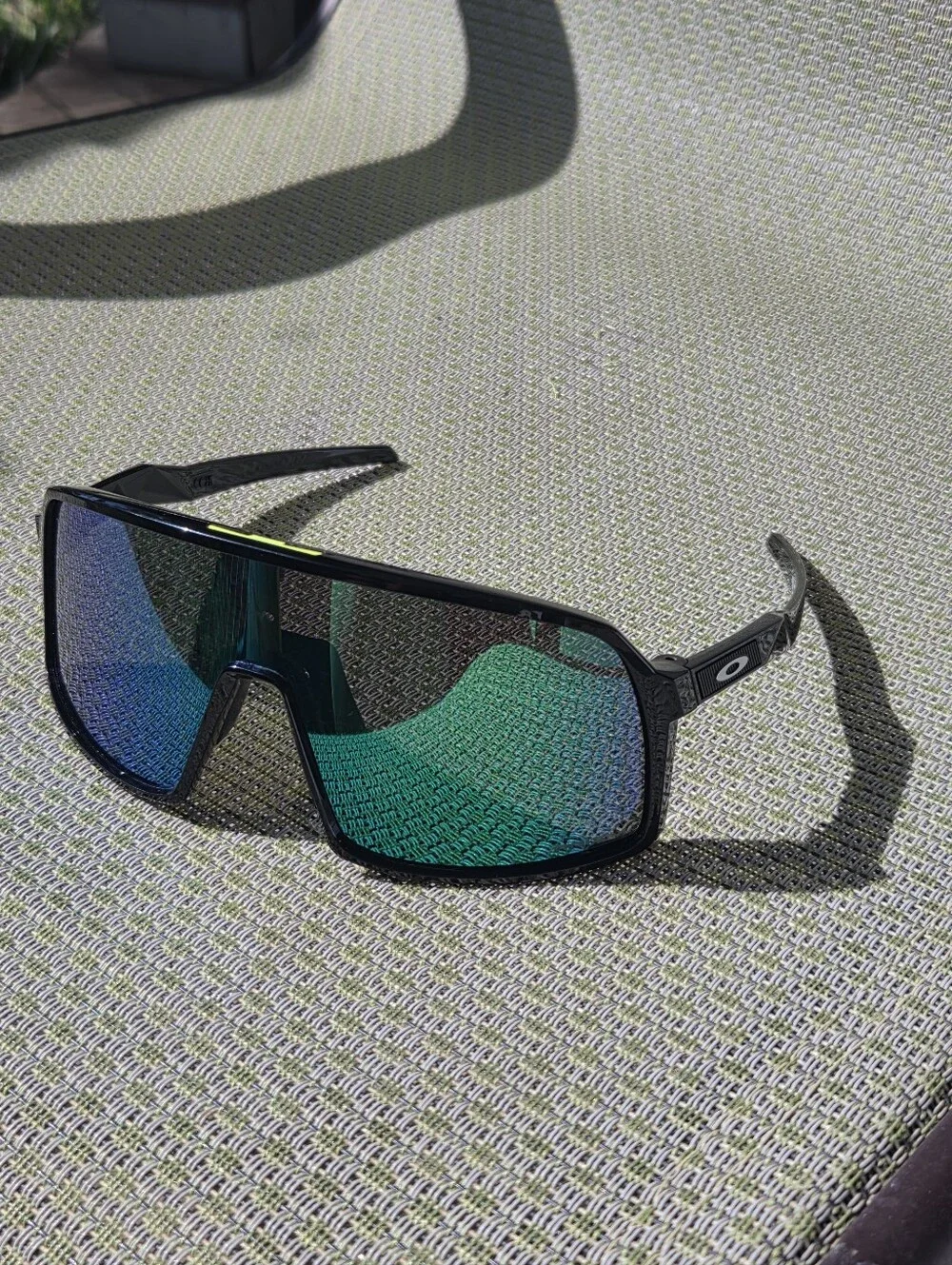Oakley Sutro Black Frame Shield Sunglasses with Blue-Green Mirrored Lens